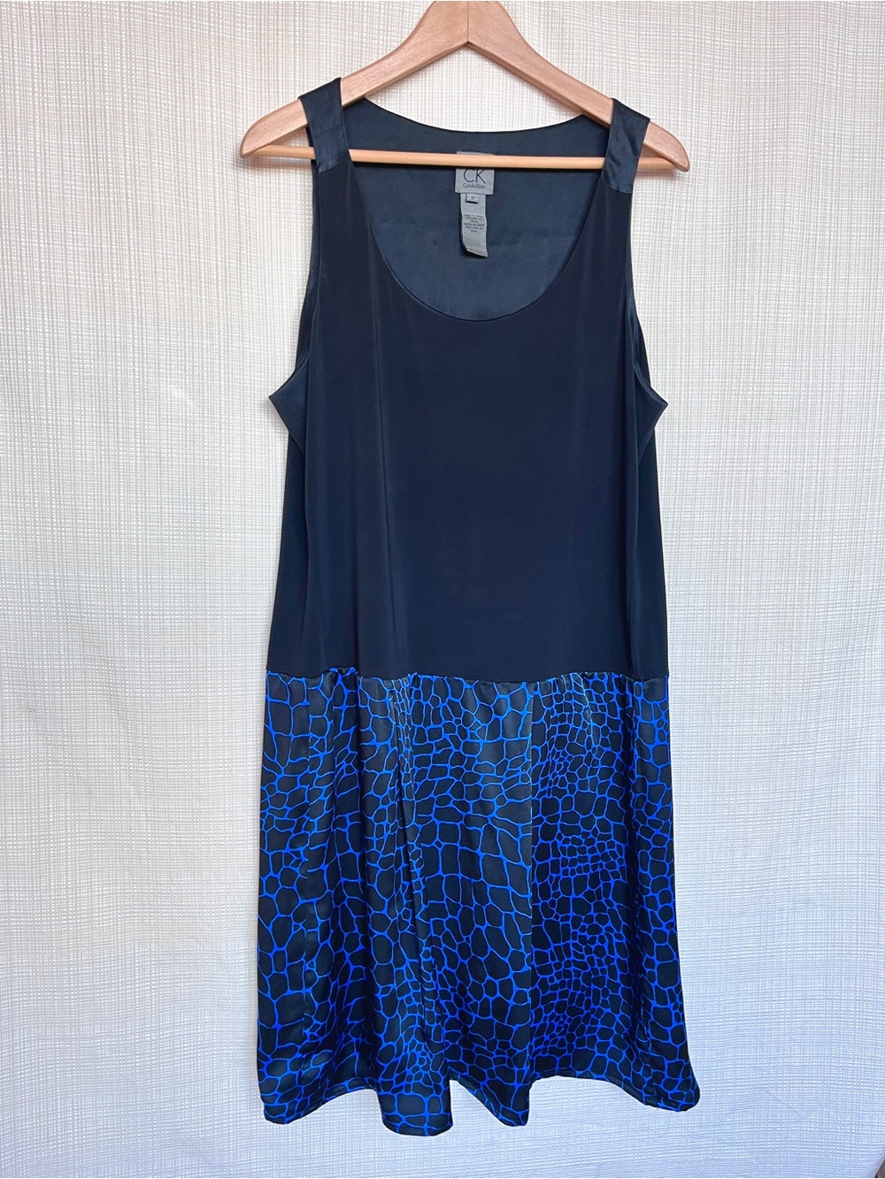 Calvin Klein Black Silk Drop Waist Sleeveless Dress Animal Print Upcycled